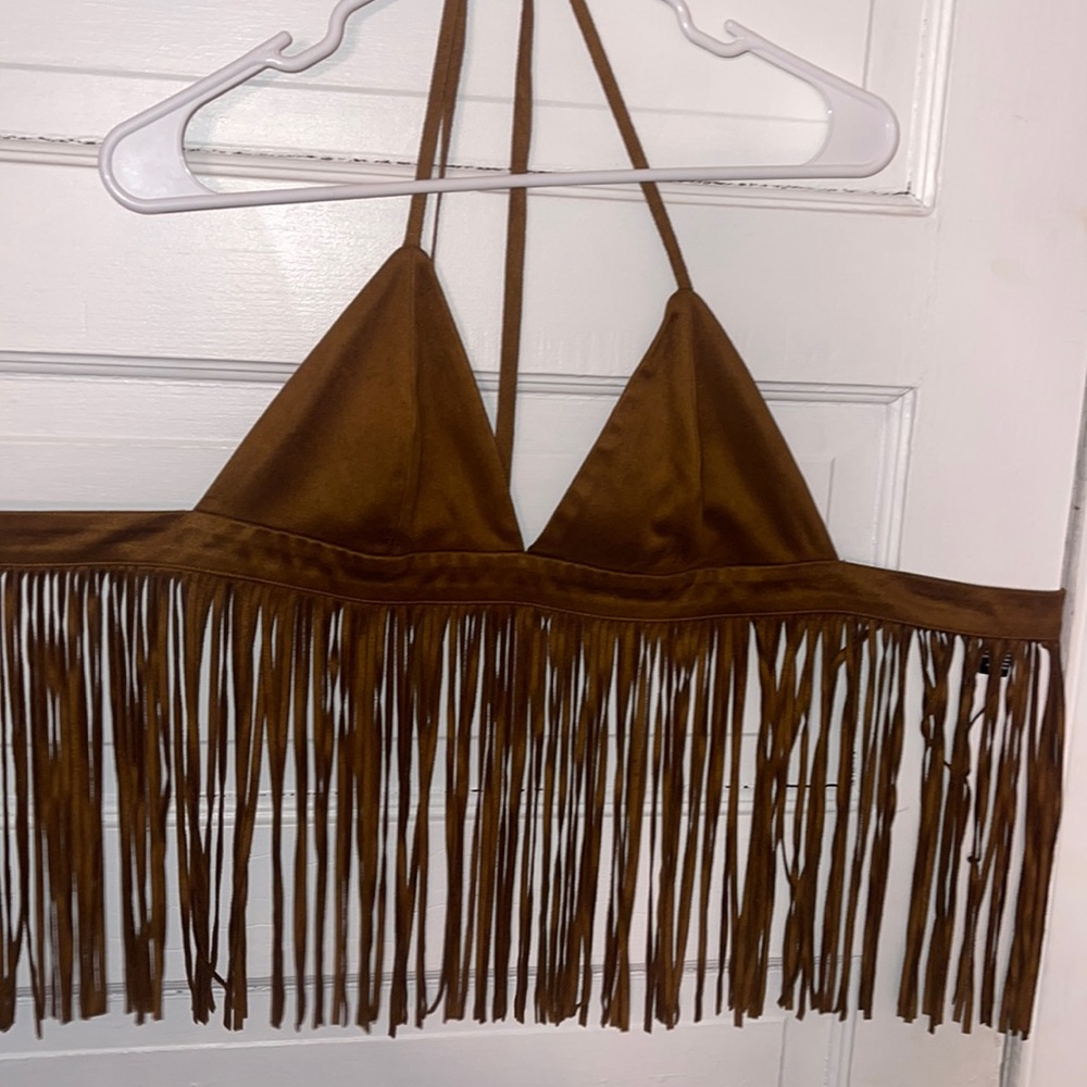 Velvet fringe crop top